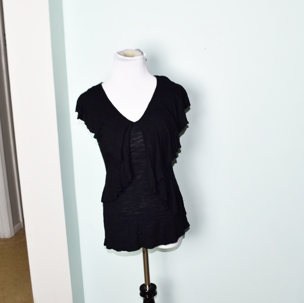 Cable and Gauge Black Ruffle Blouse
